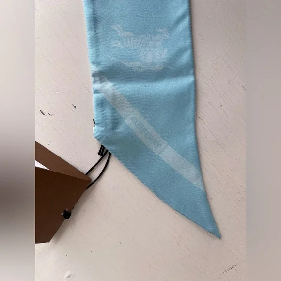 BURBERRY Skinny Silk Scarf- Topaz Blue - Picture 9 of 13